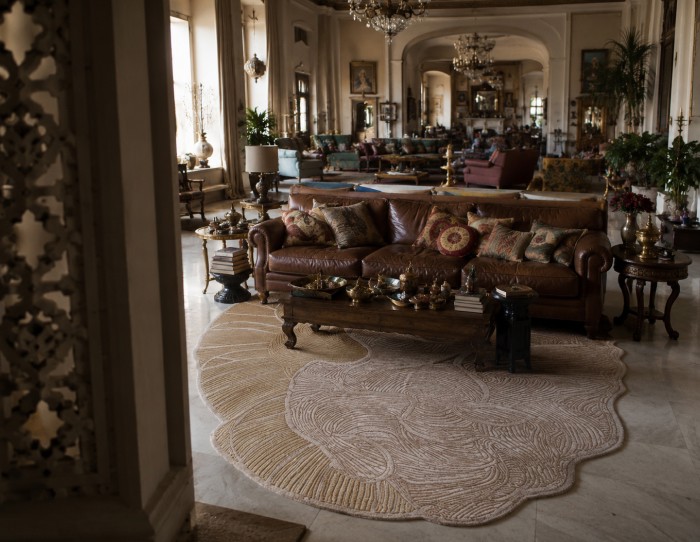 irregular rug for brown leather sofa